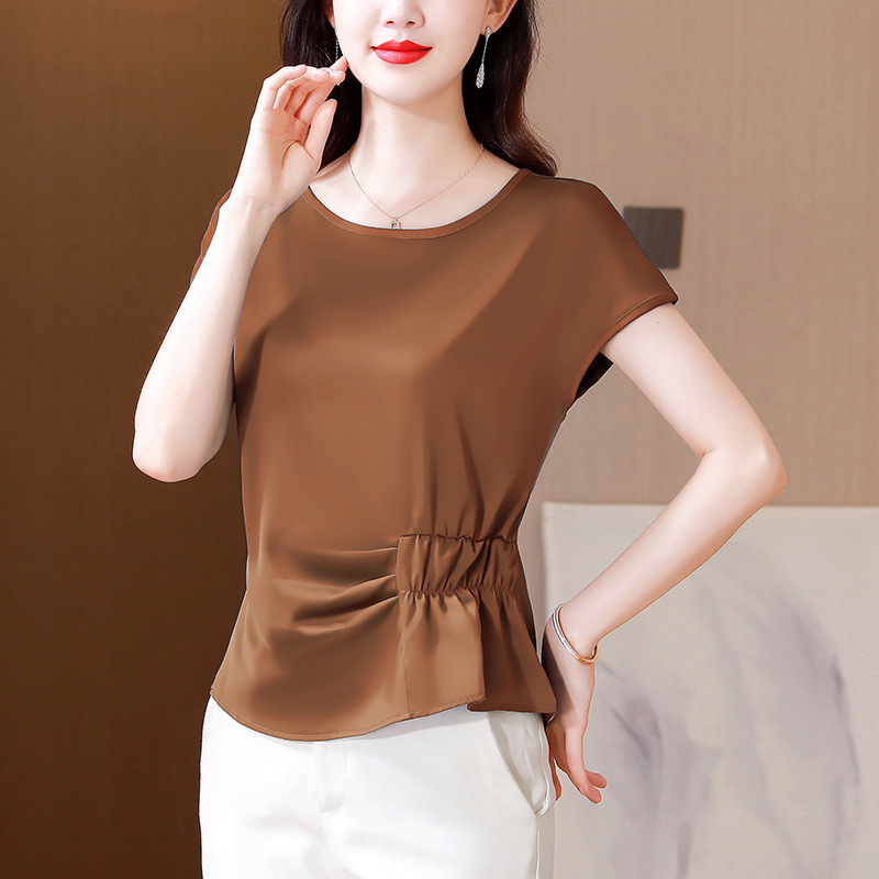法式緞面收腰T