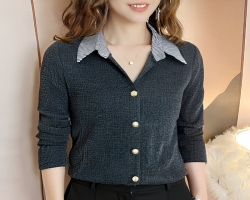 翻領長袖針織衫