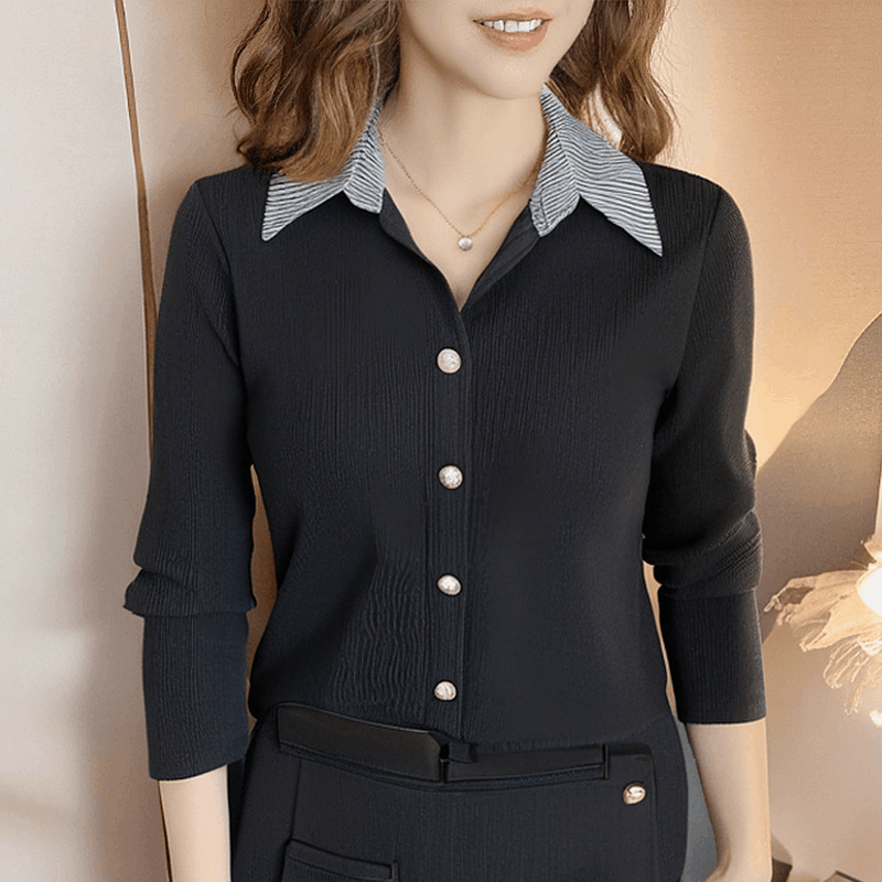 翻領長袖針織衫